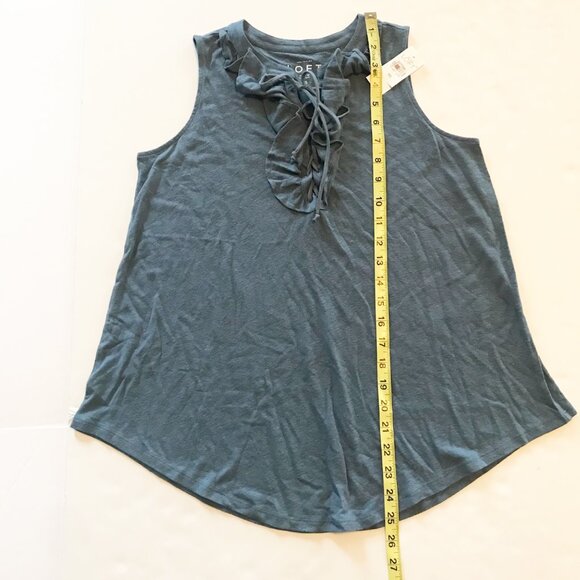 LOFT NWT Blue Ruffle Lace Up Shell Tank Top Blouse Womens XS - Picture 8 of 9